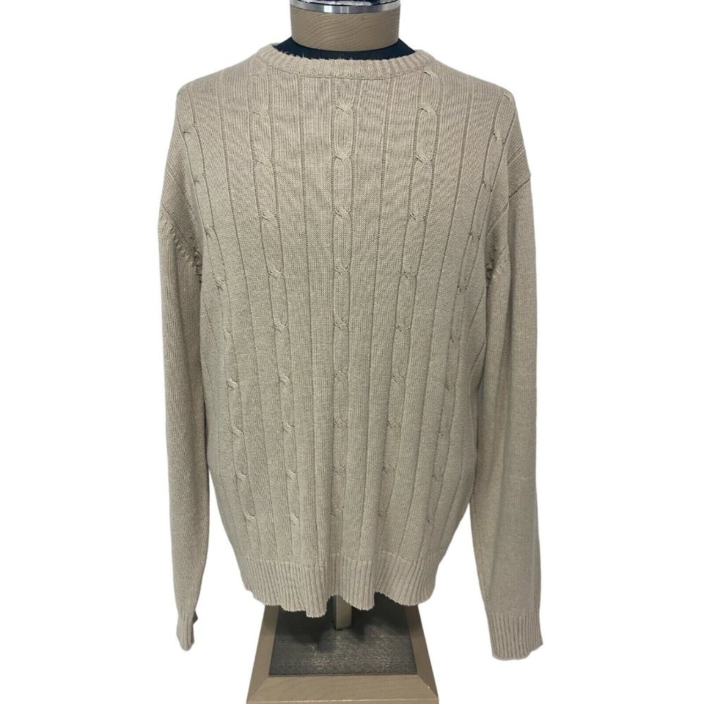 OSCAR De La RENTA Sweater Mens Crew Neck Light Tan Long Sleeve Cable Knit XXL